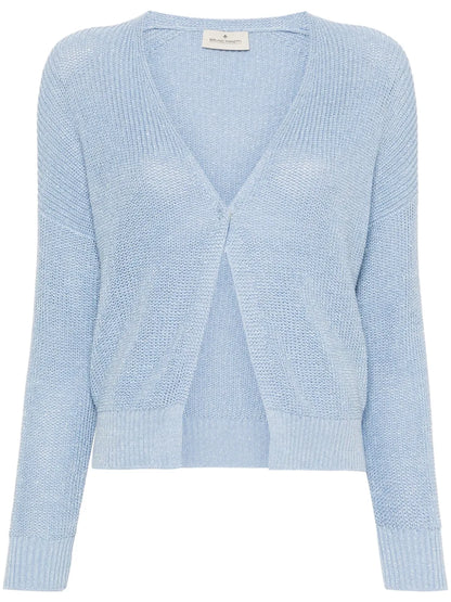 Metallic-Threading Open-Knit Cardigan