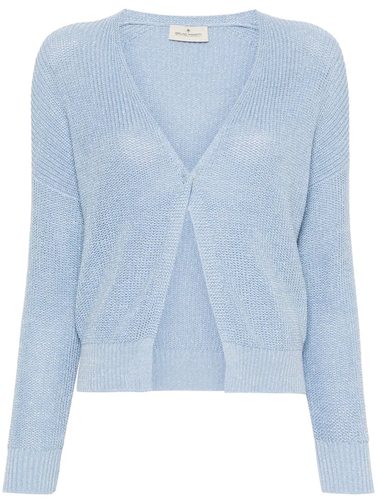 Metallic-Threading Open-Knit Cardigan