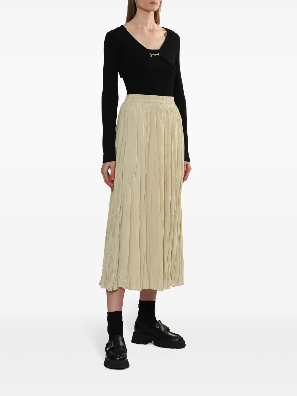 High-Rise Crinkled Midi Skirt