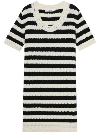 Horizontal Stripe Knitted Short-Sleeved Dress