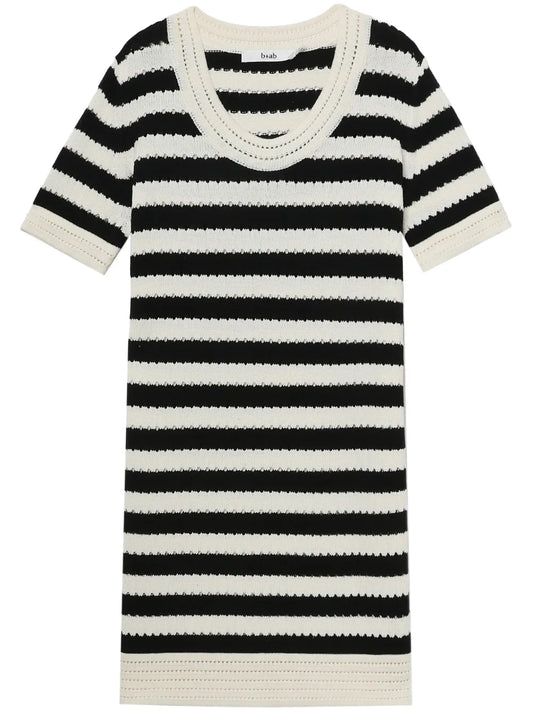 Horizontal Stripe Knitted Short-Sleeved Dress
