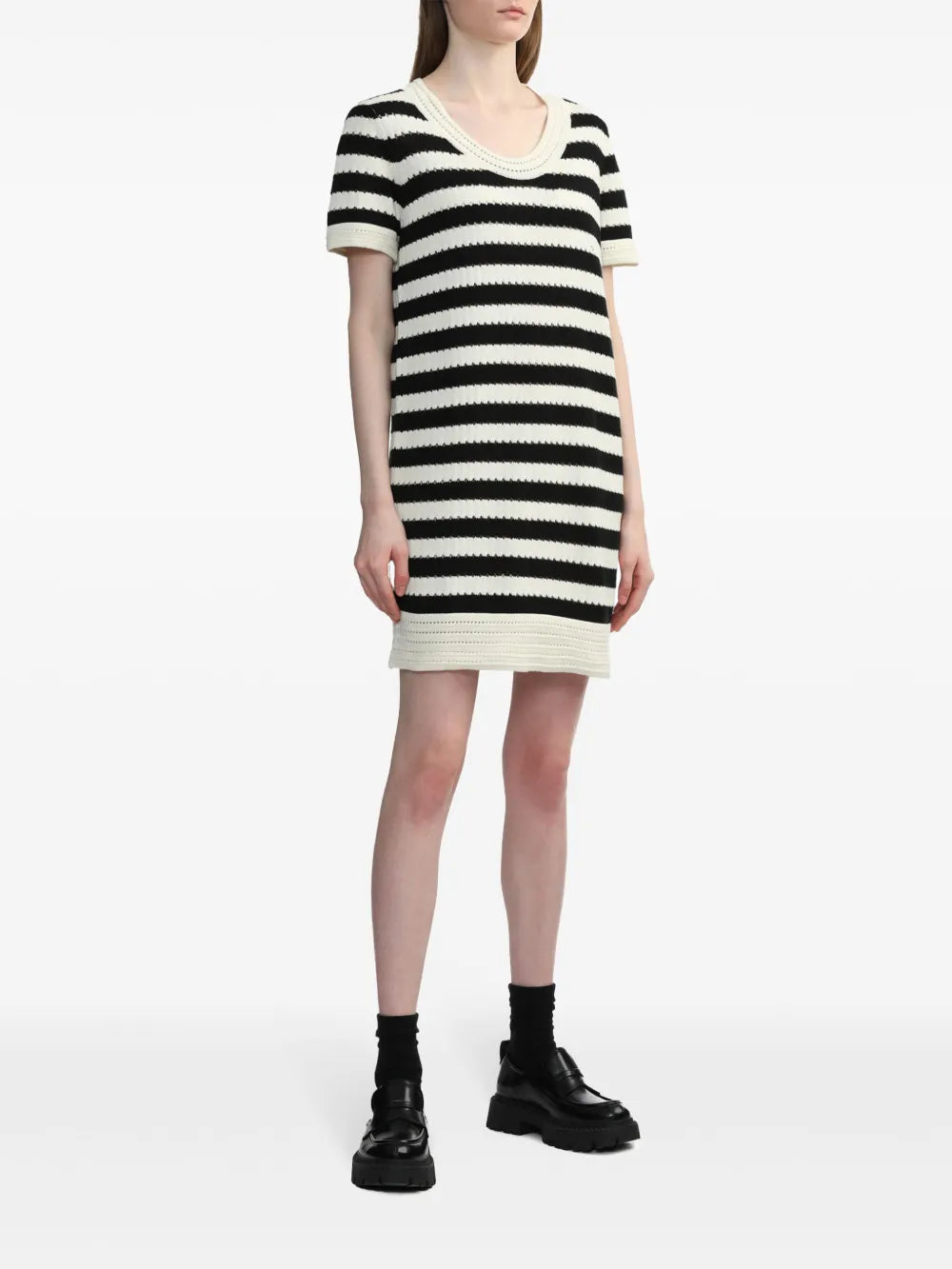 Horizontal Stripe Knitted Short-Sleeved Dress