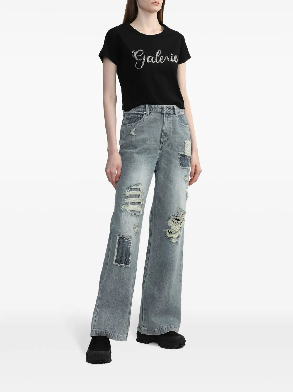 Rhinestone-Embellished Crew-Neck T-Shirt