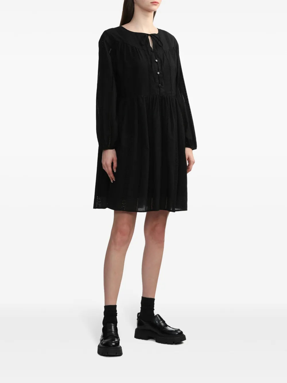 Lace-Detail Cotton Smock Dress
