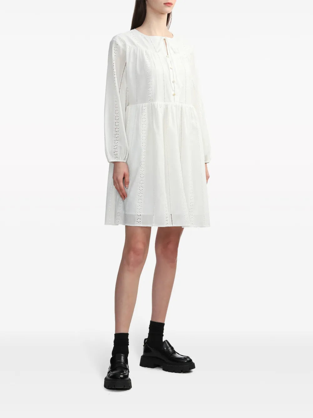 Broderie Anglaise Long-Sleeved Shift Dress