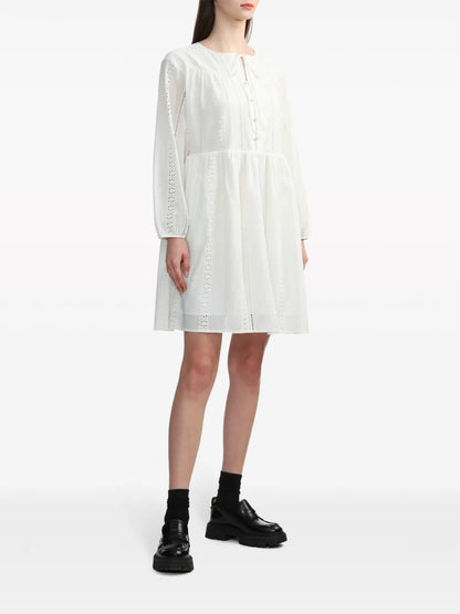 Broderie Anglaise Long-Sleeved Shift Dress