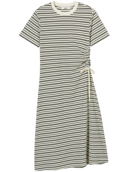 Drawstring Detail Striped Midi Dress