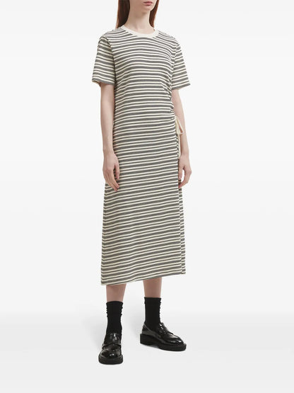 Drawstring Detail Striped Midi Dress