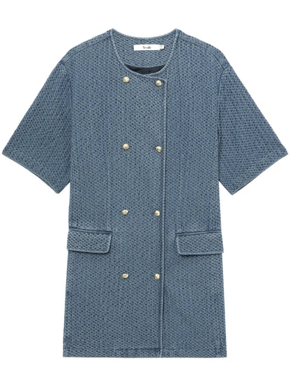Double-Breasted Textured Denim Mini Dress