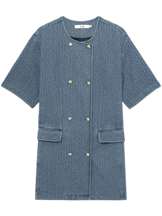 Double-Breasted Textured Denim Mini Dress