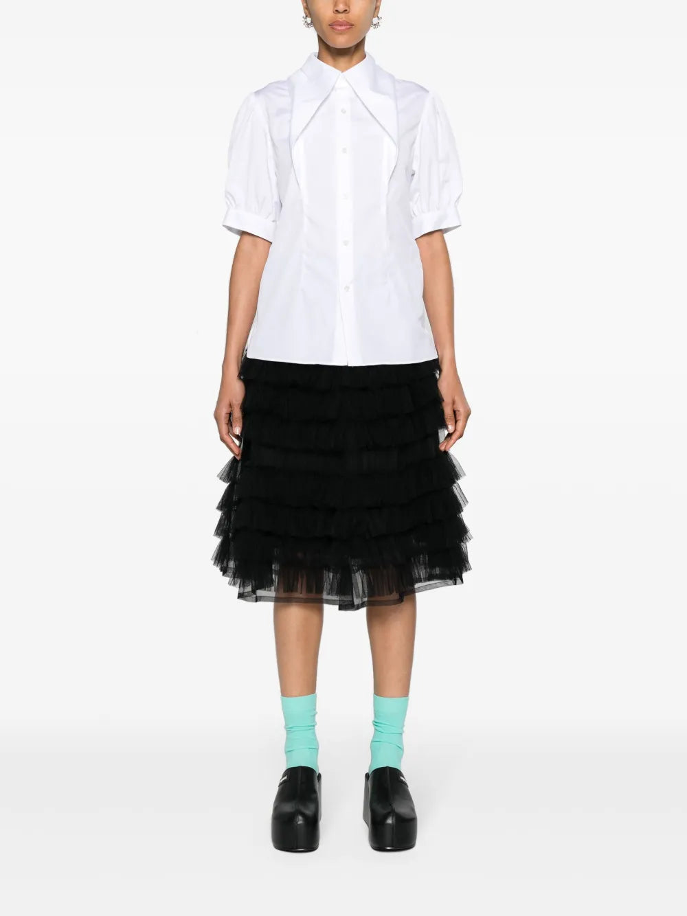 Long-Collar Puff-Sleeves Shirt