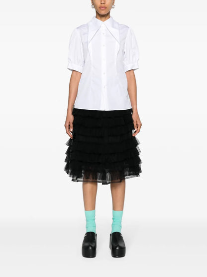 Long-Collar Puff-Sleeves Shirt