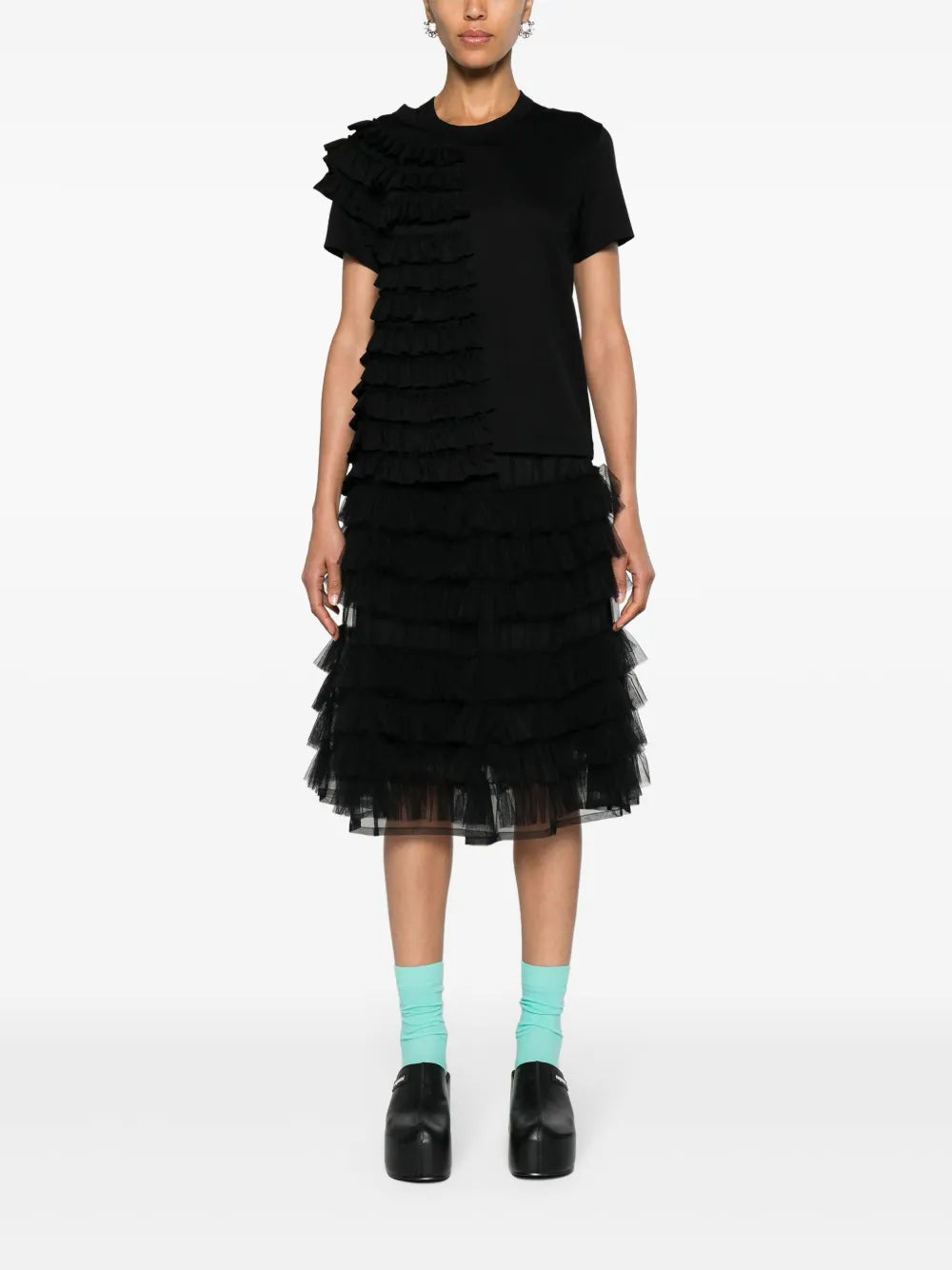 Ruffled-Layer Cotton T-Shirt
