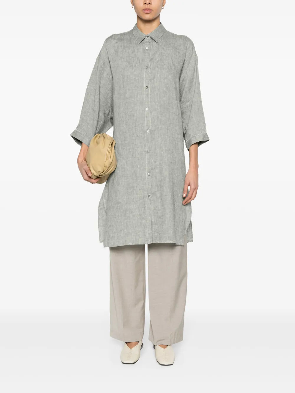 Bead-Detail Linen Shirt