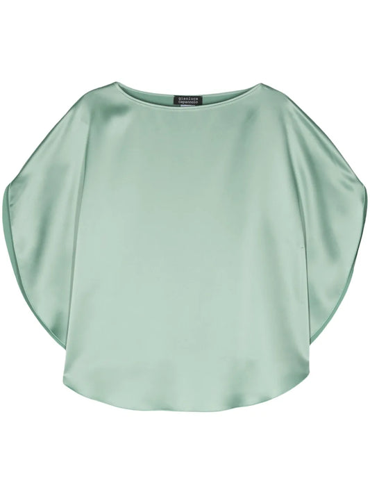 Tonal Stitching Satin-Finish Blouse