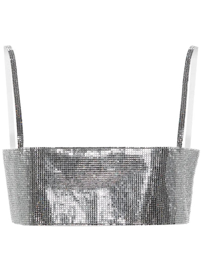 Mirror Rhinestone-Embellished Crop Top
