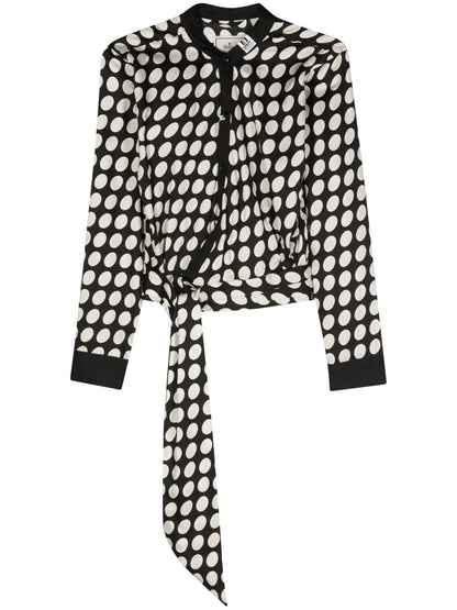 Scarf-Detail Polka-Dot Shirt