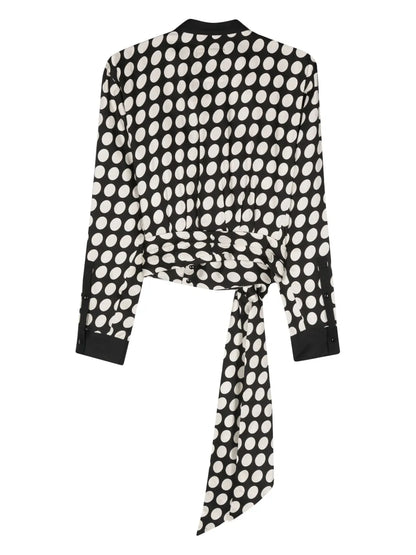 Scarf-Detail Polka-Dot Shirt