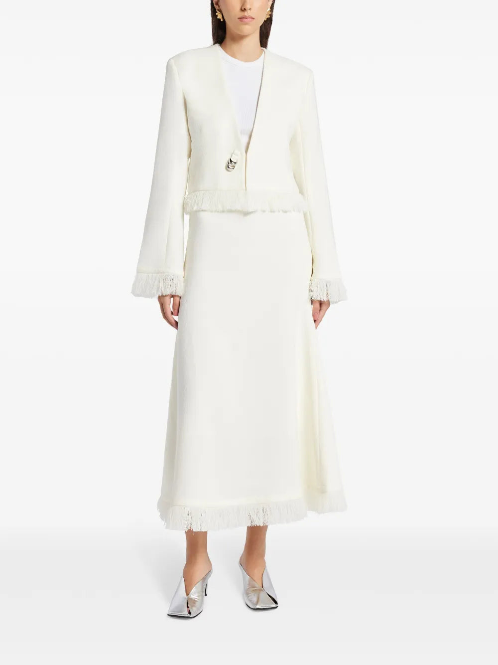 V-Neck Fringed Cropped Jacket