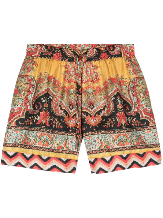 Aloe Floral-Print Silk Shorts