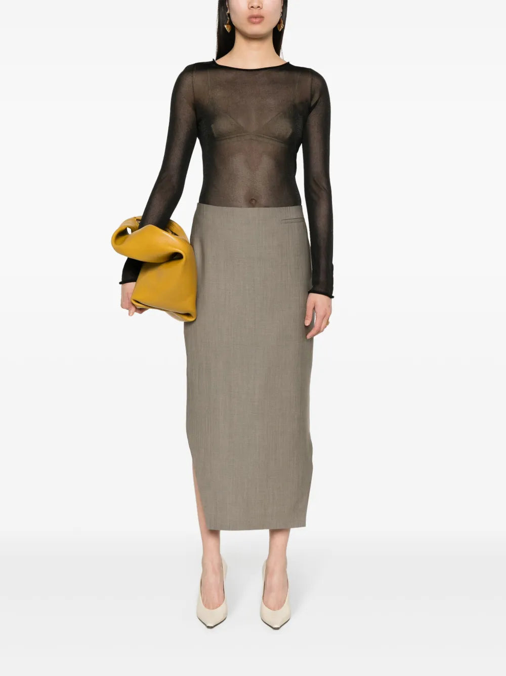 High-Low Hem Wool Skirt