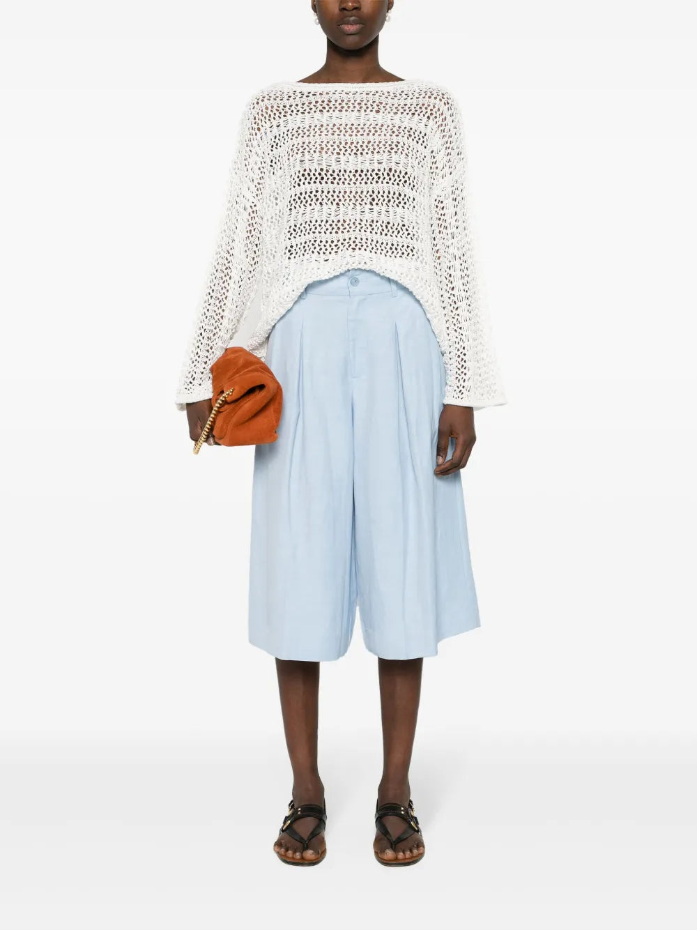 Pleated Below-Knee Shorts