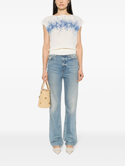 Floral-Print Ribbed Top