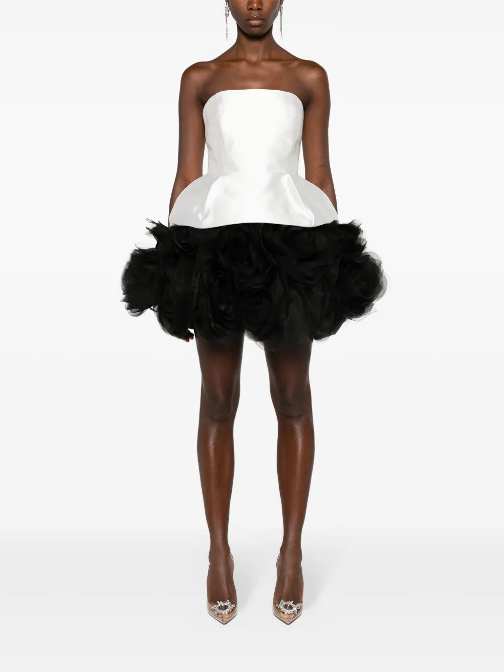 Floral-Appliqué Strapless Minidress