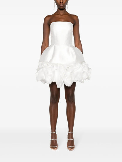 Floral-Appliqué Strapless Minidress