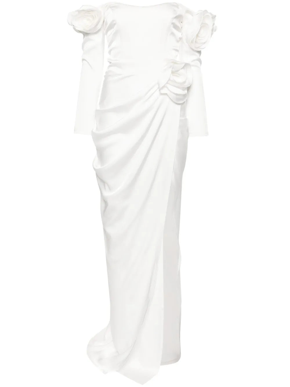 Floral-Appliqué Draped Gown