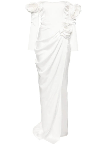 Floral-Appliqué Draped Gown