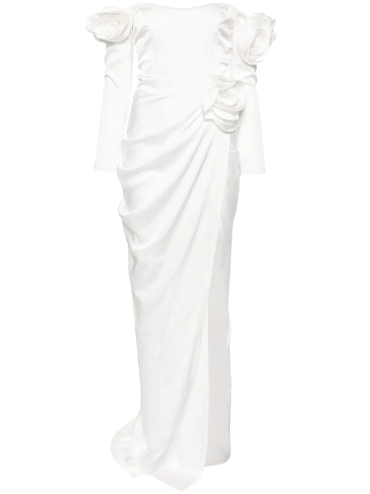 Floral-Appliqué Draped Gown