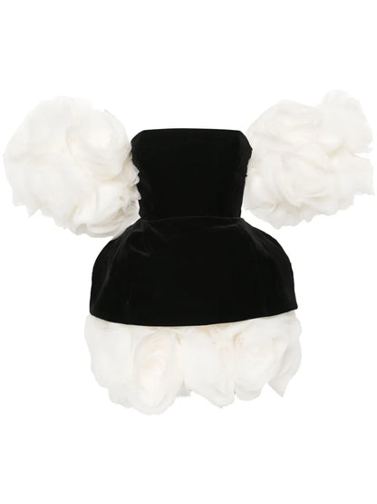 Floral-Appliqué Velvet Minidress