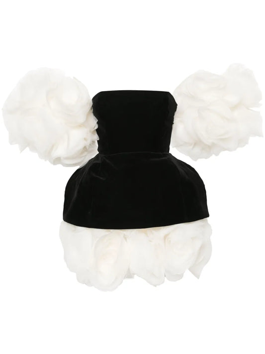 Floral-Appliqué Velvet Minidress