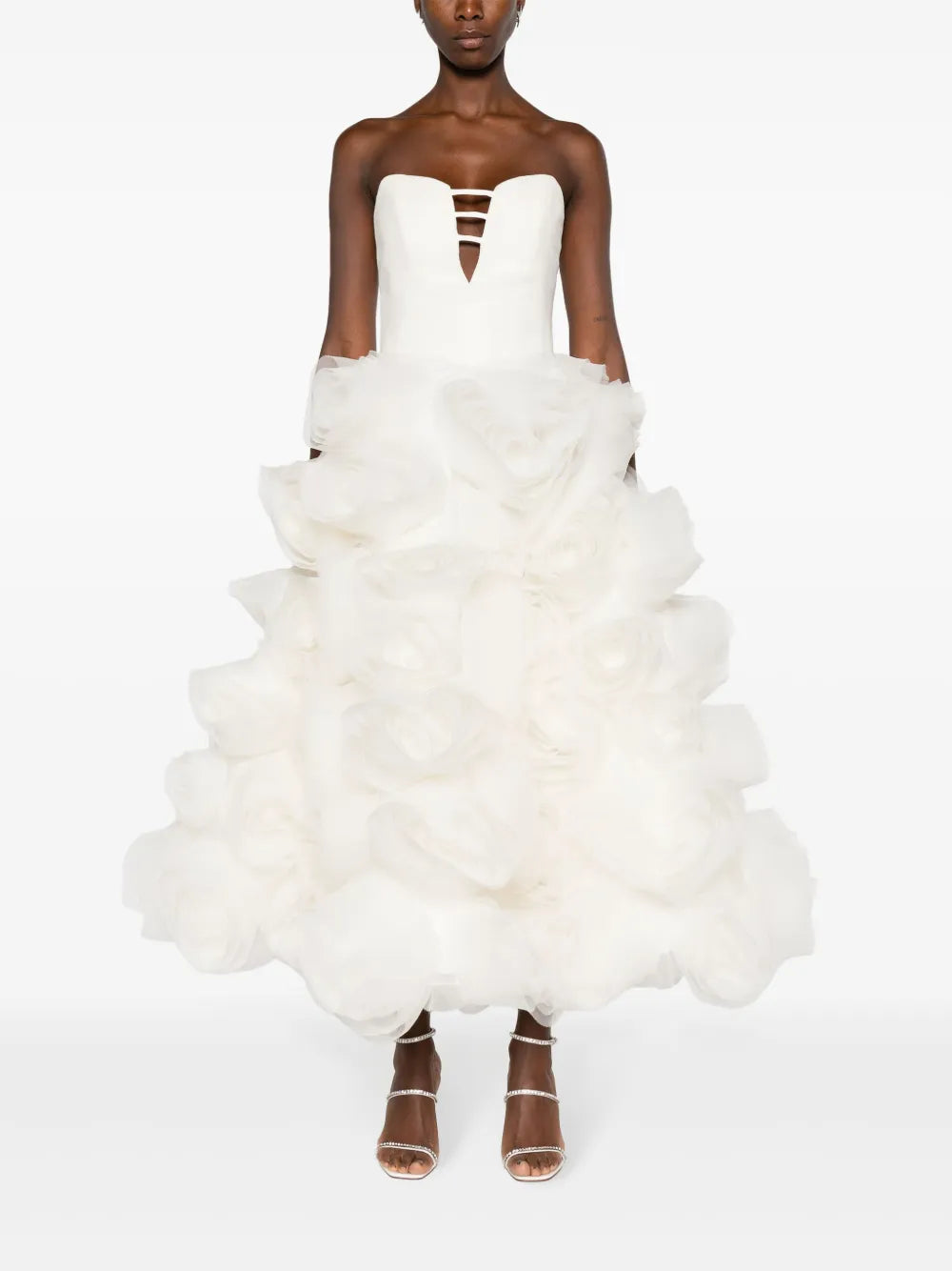 Floral-Appliqué Strapless Dress