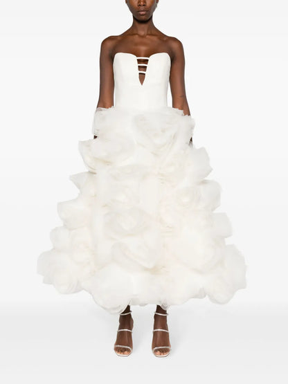 Floral-Appliqué Strapless Dress