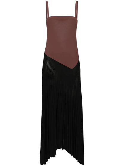 Colour-Block Plissé Maxi Dress