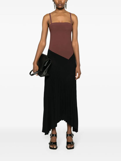 Colour-Block Plissé Maxi Dress