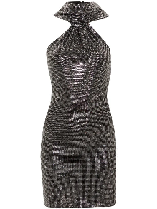 Rhinestone-Embellished Hooded Mini Dress