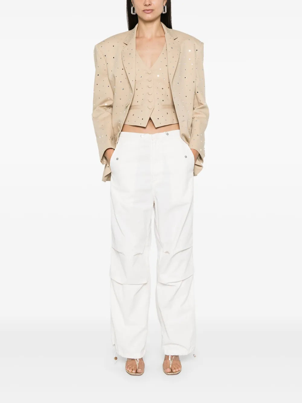 Rhinestone-Embellished Single-Breasted Blazer