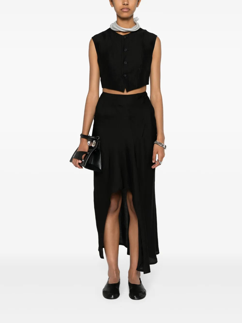 Pleat-Detail Asymmetric Skirt