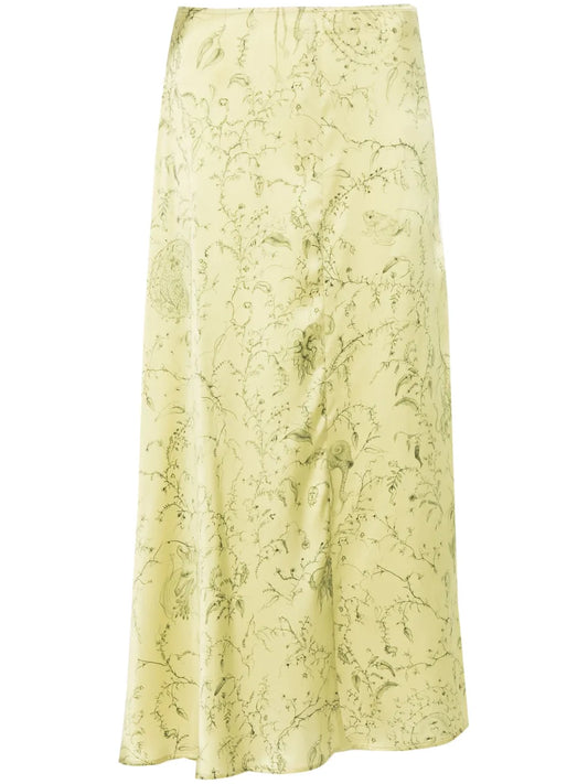 Botanical-Print Midi Skirt