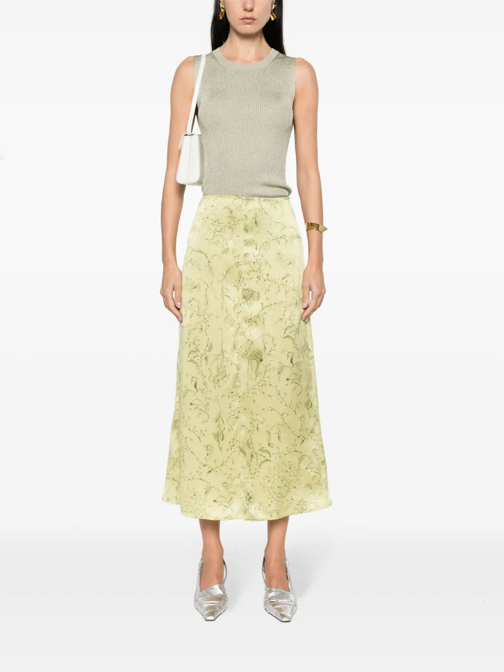 Botanical-Print Midi Skirt