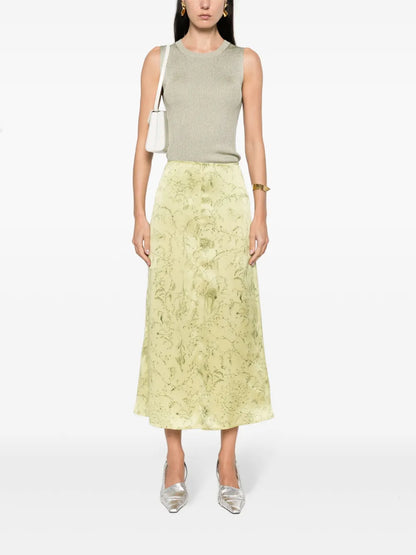 Botanical-Print Midi Skirt