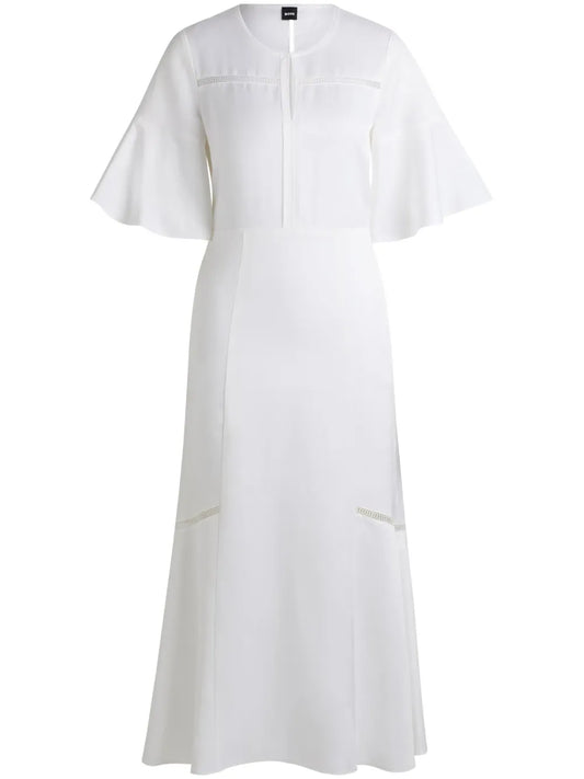 Perforated-Detailing Flared Midi Dress