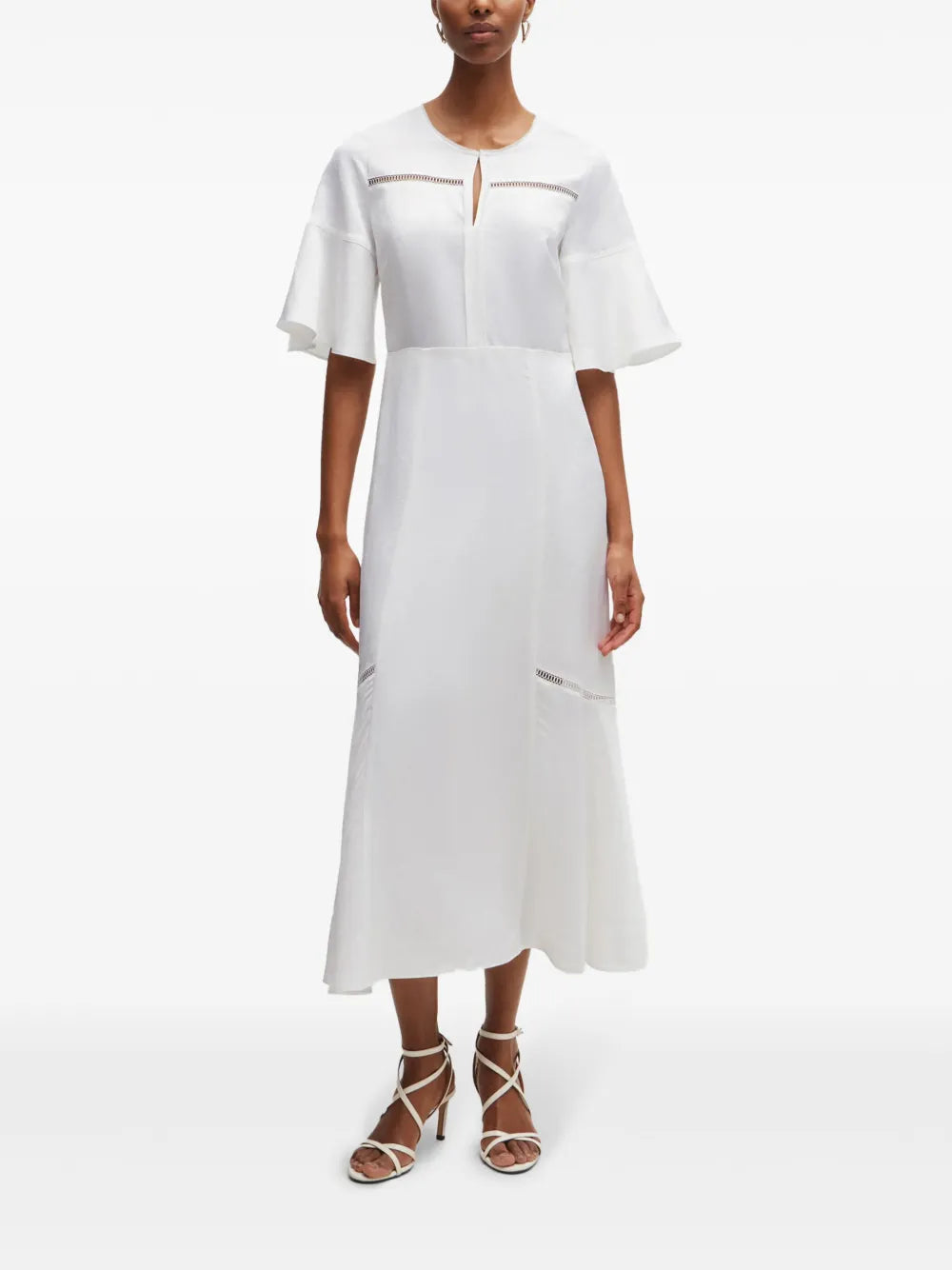 Perforated-Detailing Flared Midi Dress
