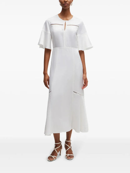 Perforated-Detailing Flared Midi Dress