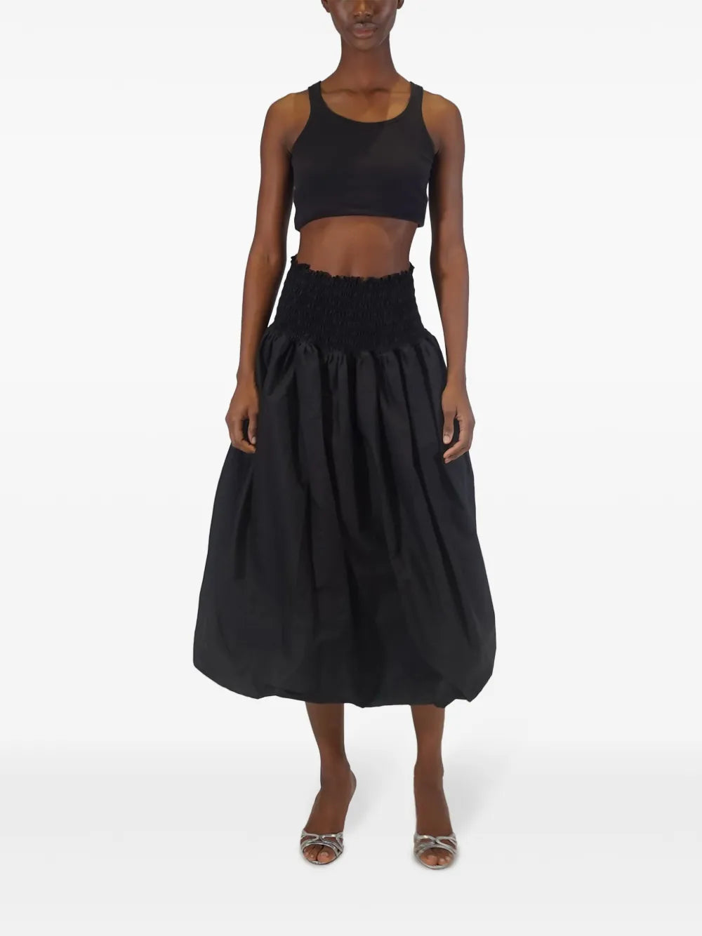 Roma Smock-Waist Cotton Midi Skirt