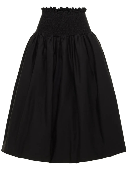 Roma Smock-Waist Cotton Midi Skirt