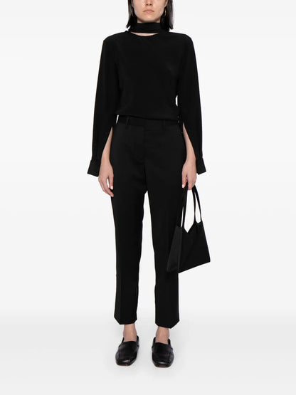 Detachable-Scarf Silk Blouse